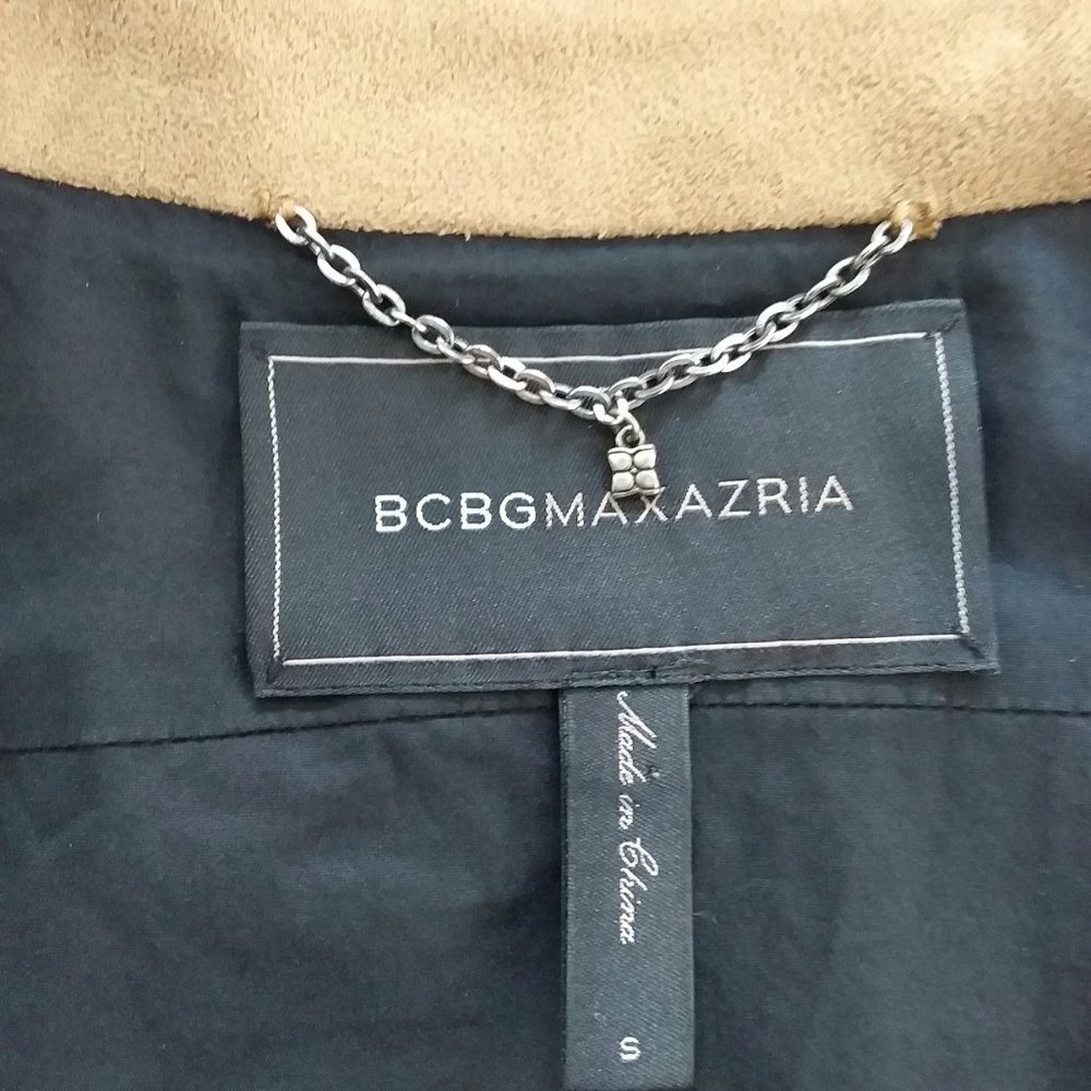 BCBGMaxAzria Skyler Faux Suede Cropped Moto Jacket Size Small Laser Cutouts - Picture 10 of 11